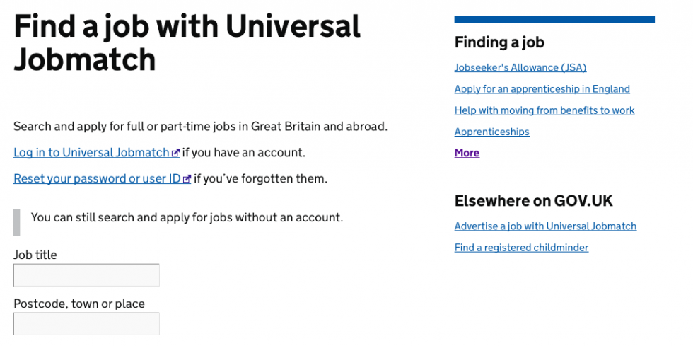 Universal jobmatch password reset